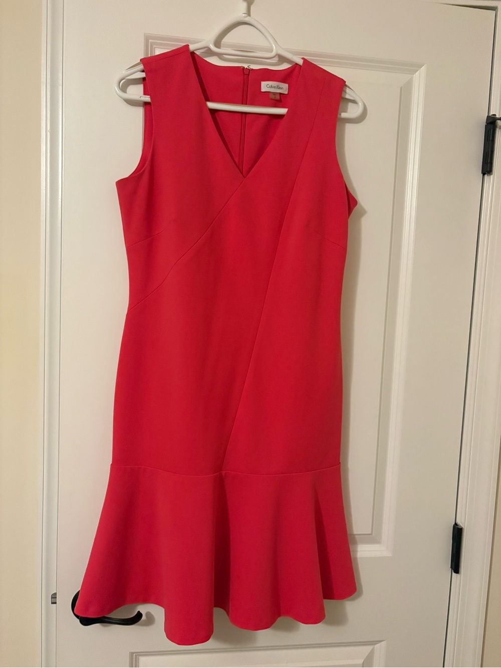 Calvin Klein Bright Red Sleeveless V-Neck Flounce Hem Dress